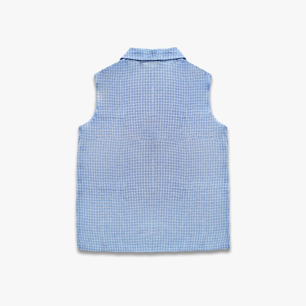 Size- M, Eileen fisher cut sleeves shirt in blue and white stripe - Picture 3 of 5